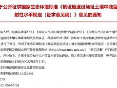 生態(tài)環(huán)境部：核設(shè)施退役場(chǎng)址土壤中殘留放射性水平規(guī)定(征求意見(jiàn)稿)