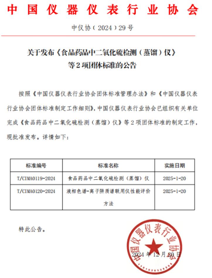 中國(guó)儀器儀表行業(yè)協(xié)會(huì)團(tuán)體標(biāo)準(zhǔn)